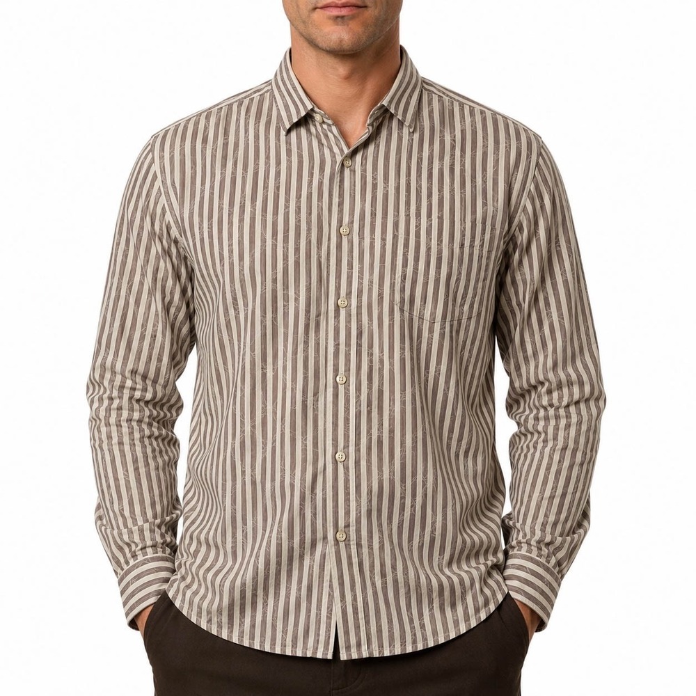 Tommy‎ Bahama Mens Large Brown Striped Floral Silk Blend LS Button Down Shirt